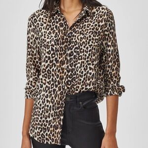 Equipment Femme | Natural Leopard Print Slim Signature Silk Shirt Size Small